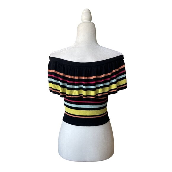 VTG Guess Y2K Cropped Top Small Multicolor Striped Rainbow Ruffle Coquette - Picture 4 of 10